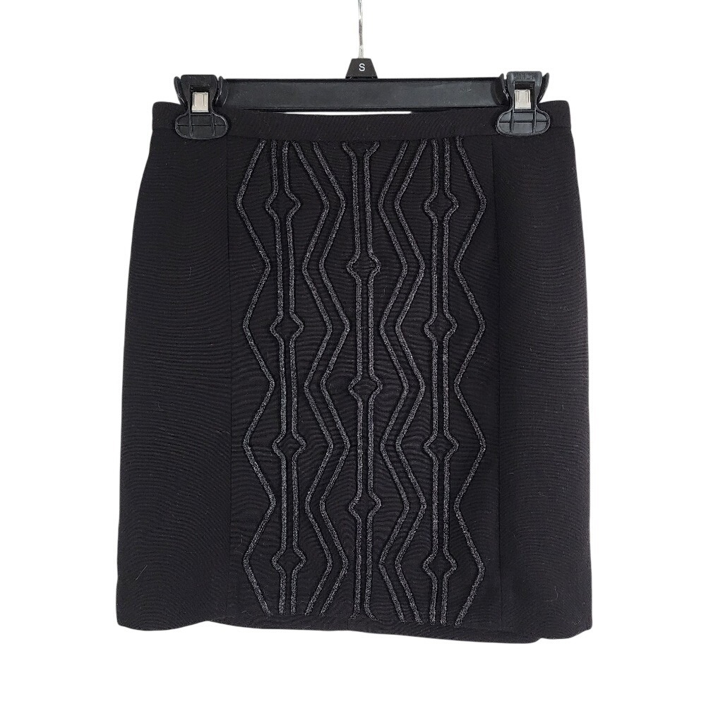 H&M Size XS Black Metallic Glitter Aztec Design Mini Pencil Skirt Ex Condition